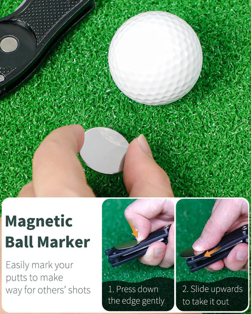 GreenHaven 2-6 Pack Golf Divot Repair Tool, Foldable Metal Green Tool with Magnetic Putt Alignment Ball Marker