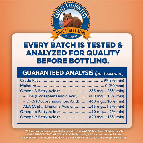Grizzly Pet Products Salmon Plus Omega 3-6-9 Food Supplement for Dogs and Cats, 8 oz