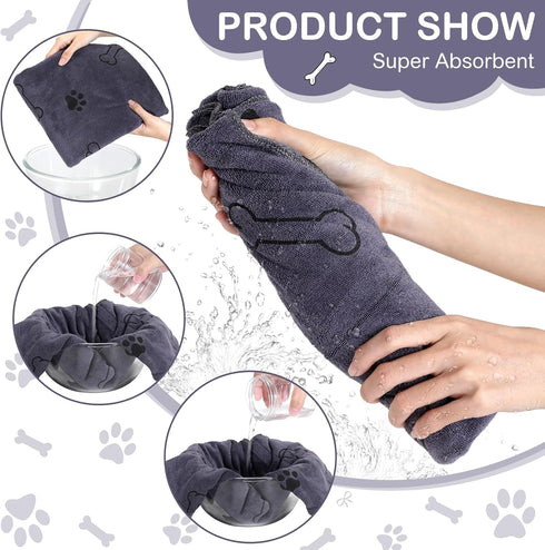Chumia 8 Pcs Bulk Towels for Drying Dogs - Microfiber Quick Drying Pet Bath Towels for Medium Dogs (55 x 28 Inch, Gray)