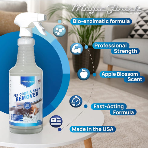 (32 oz) Magic Finish Pet Odor & Stain Remover Enzyme Cleaner for Dog & Cat Urine, Vomit, and Messes Kid & Pet-Friendly