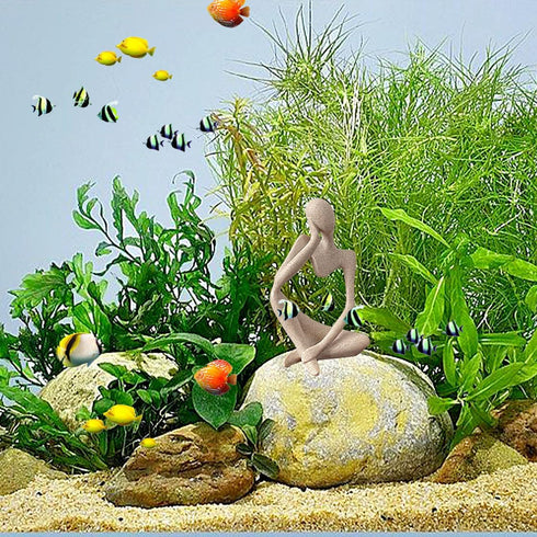 Sandstone Thinker Statue, Fish Tank Decorations, Abstract Aquarium Ornament for Home Office