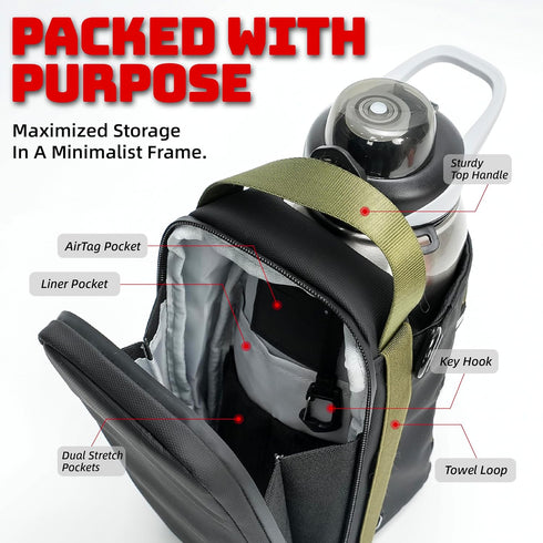 11LB 46oz Magnetic Gym Bag - Ultra-Strong Force, with Towel Loop, Bottle Holder, Magnetic Gym Water Bottle Bag For Gym