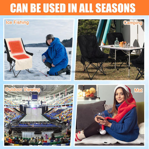2 Set Camping Chairs with Heated Cushions Foldable Portable Outdoor Chairs for Winter, Tailgating, Fishing, Sports