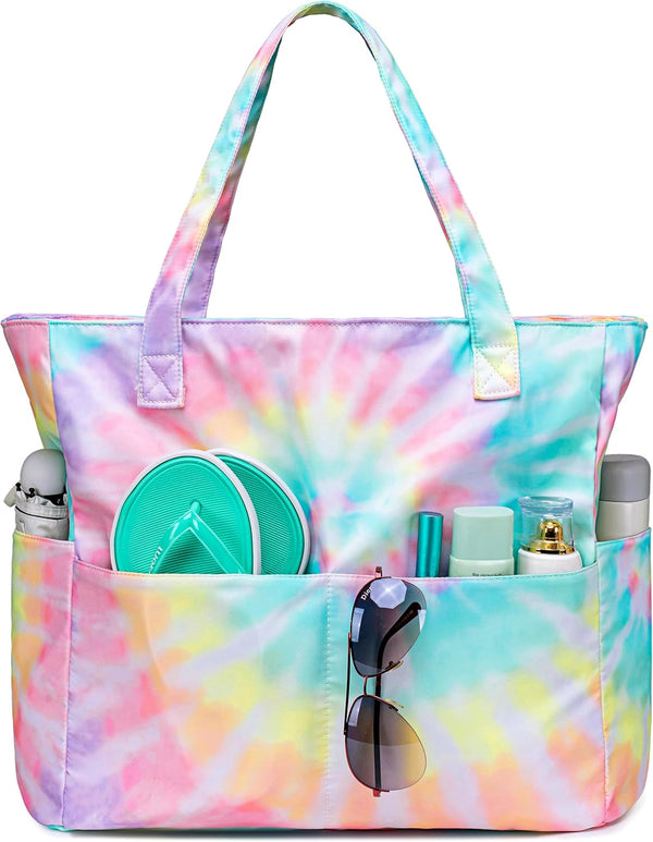 CAMTOP Waterproof Beach Tote Bag for Women Girls with Zipper Foldable Sandproof