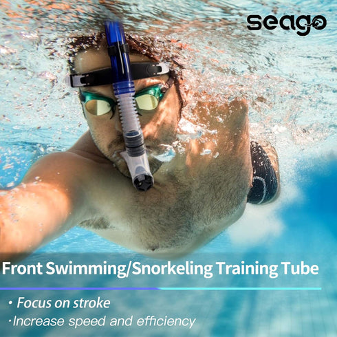 Seago Swim Snorkel for Lap Swimming, Dry Top Front Snorkel Gear for Adult Youth, Comfy Head Pads, Food-Grade Silicone