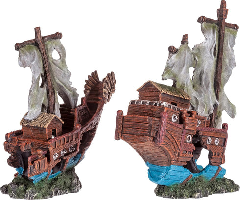 (2 5 UNEAK - Shipwreck Aquarium Decorations Pirate Ship Ornament w/Sail Pieces) Gallons and Larger Fish Tank, Sunken