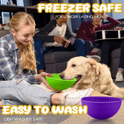 2 Pcs Silicone Dog Lick Bowl: Interactive Slow Feeder Bowls for Oral Health, Anxiety Relief, Green, Purple, Bone