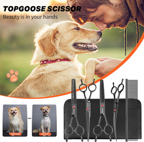 6 1 Set (Set, TOPGOOSE Dog Grooming Scissors Kit, Professional in Pet Scissors Sharp Shears - Straight, Thinning