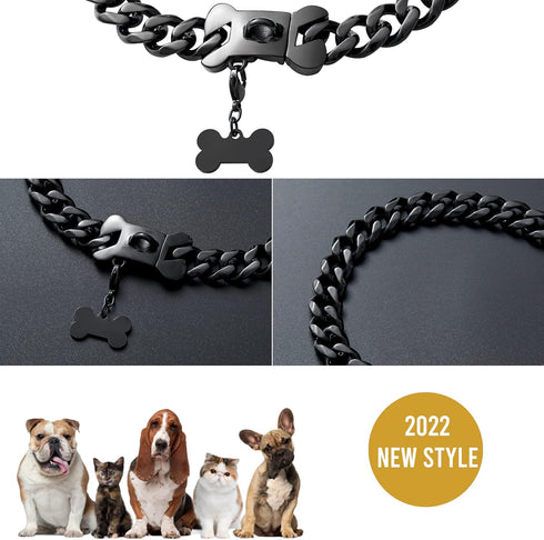Black Cuban Link Dog Chain Collar 19mm with Secure Snap Buckle for Small Medium Pitbull (24")