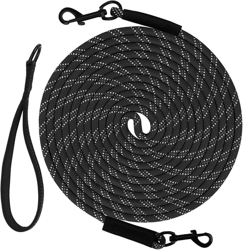 Taglory Dog Tie Out, Long Dog Leash 15FT 30FT 50FT 66FT, Recall Training Leash with 2 Swivel Hooks, Black