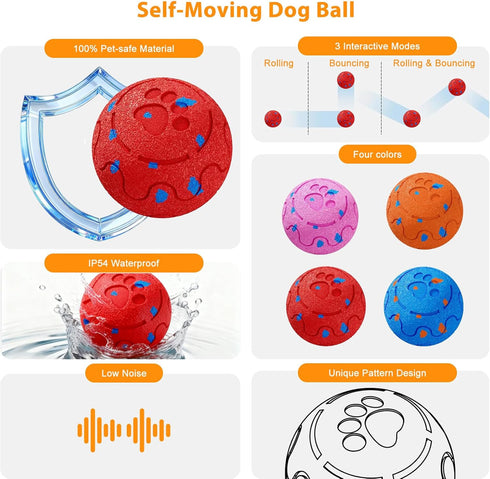 morhandisn IP54 Dog Balls: Interactive Dog Ball, Self-Moving Dog Toy with Auto-Rolling & Bouncing, E-TPU Material