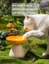 Cute Mushroom Elevated Cat Bowl, Ceramic Cat Food and Water Bowls, Wide Shallow Dish, Whisker Fatigue (Yellow)