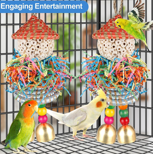 Conure Toys, Hanging Foraging Shredder Sola Balls with Bell for Small Parrots, Budgies, Cockatiels