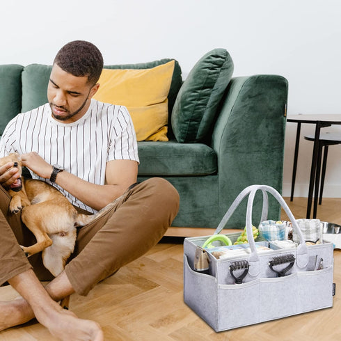 Pet Grooming Tote Bag, Organizer for Dog Grooming Supplies for Travel Outdoor (Bag ONLY) (Silver Grey)