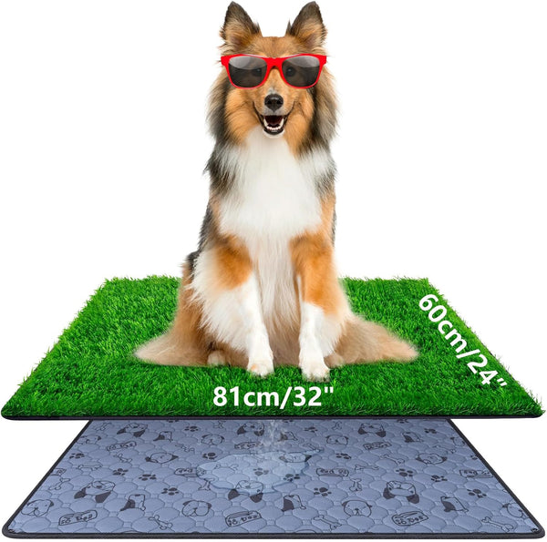 Alckijy Pee Pads for Dogs with Fake Grass, 32" x 24" Indoor Artificial
