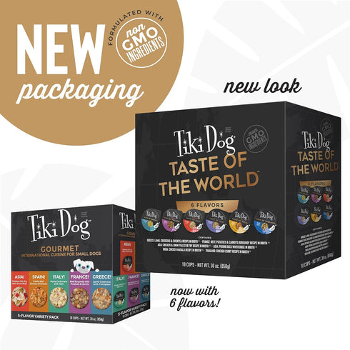 Tiki Dog Taste of The World Whole Food, Variety Pack of Gourmet Flavors in Broth - 3 Oz Cups, Pack of 10