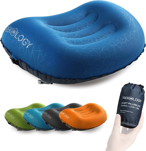 TREKOLOGY Ultralight Inflatable Camping Travel Pillow, ALUFT 2.0 Compressible, Comfortable Ergonomic Inflating Pillows