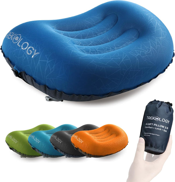 TREKOLOGY Ultralight Inflatable Camping Travel Pillow, ALUFT 2.0 Compressible, Comfortable Ergonomic Inflating Pillows