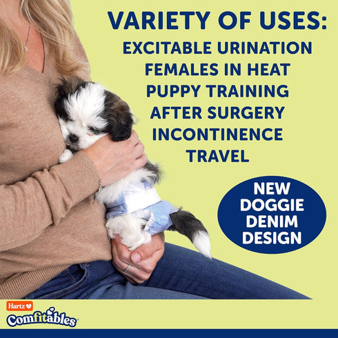 12 Count, Hartz Comfitables Disposable Dog Diapers, Size XS Comfortable & Secure Fit, Easy to Put On, Super Absorbent