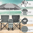 BIVVI 180lbs,Grey Double Camping Chair with Umbrella,Portable Folding Chair w/ Cup Holders,Cooler Bag,Pocket & Carry