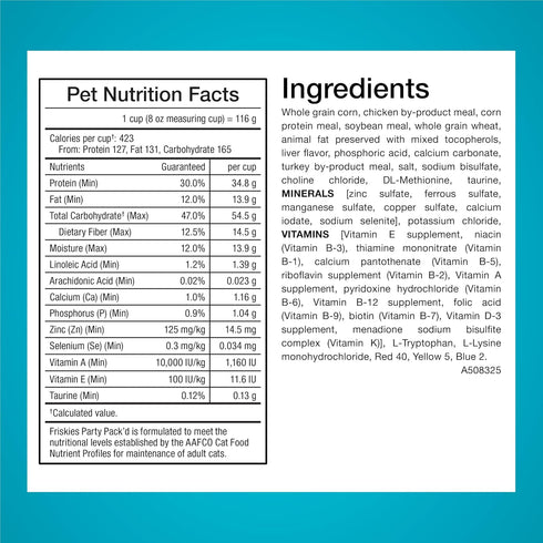 PartyPackdwithFlavors 15 lb. Purina Friskies ofChicken,Liver and Turkey CrunchyDryCat Food - Bag
