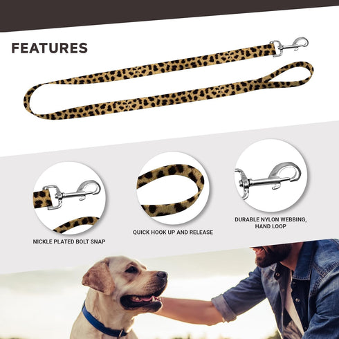 Patterned Deluxe Dog Leash - Heavy Duty Pet Leashes, Made in the USA - 1 Inch x 6 Feet, Leopard