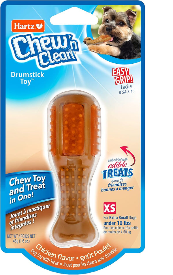 Hartz Chew ‘n Clean Chew Toy - Chicken Flavored Drumstick Dog Toy, Extra Small