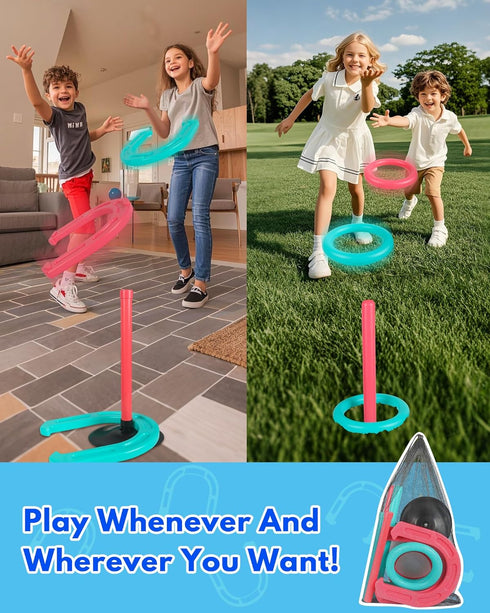 Set 10" Giant Horseshoe Game for Adults and Family Oversized Lawn Toss Game with Jumbo Horseshoes, Rings, Stakes