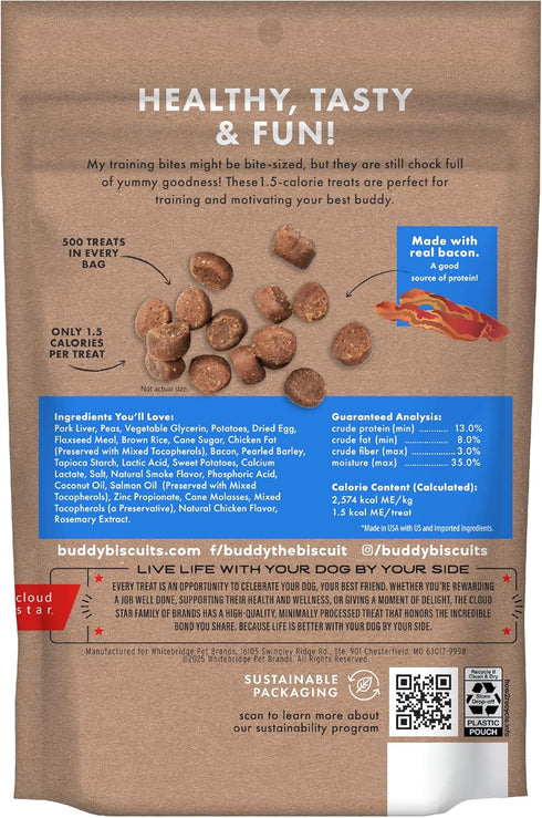 10 oz. Buddy Biscuits Trainers Training Bites Soft & Chewy Dog Treats, Bacon, Pouch