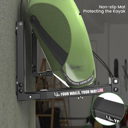 GanFindX Foldable Heavy-Duty Kayak Wall Rack, 9.5-13.8" Storage Hanger with Plastic Buckle Straps