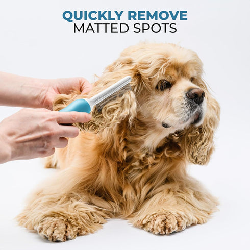 Poodle Grooming Comb - Metal Dematting Comb with Long & Short Stainless Steel Teeth for Gentle Removal of Matted Hair