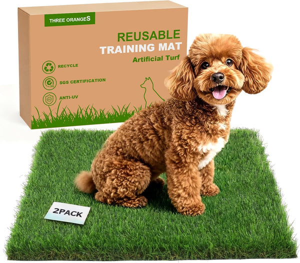 THREE ORANGES Washable Artificial Grass Pads for Dogs, 2-Pack 18x23 Inch Reusable Turf Mats,