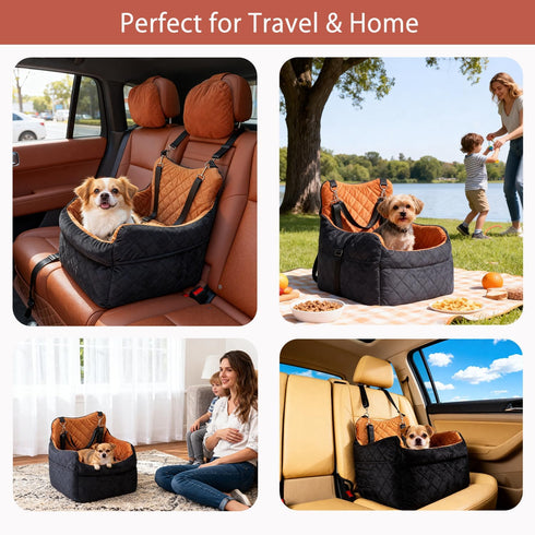 TOPOmerice Cozy 30 lbs Elevated Dog Car Seat for Small Dogs Luxurious Dutch Suede Leather Pet Booster with Adjustable