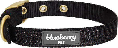 Blueberry Pet Designer Mixed Metallic Thread Adjustable Dog Collar, Holographic Shining Black, Neck 9-12.5", for Small