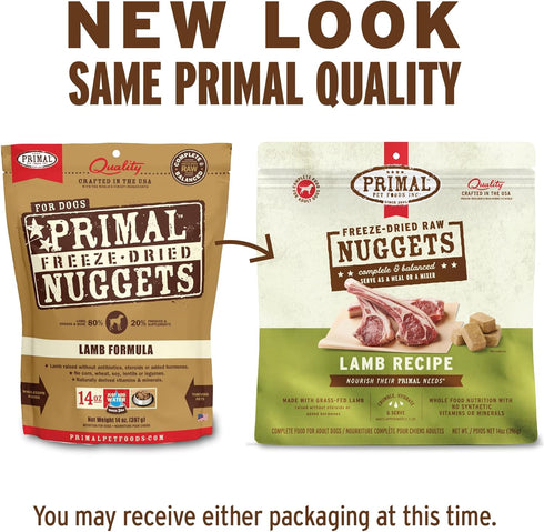 Primal Freeze Dried Raw Dog Food Nuggets, Lamb, Healthy, Grain Free, High Protein, 5.5 oz