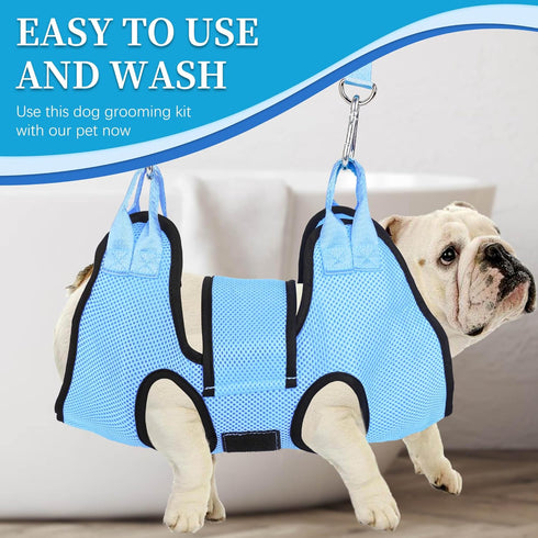 Dog Grooming Hammock for Nail Trimming, Pet Hammock for Small Dogs with Security Strap, Clippers, Nail File, and Comb