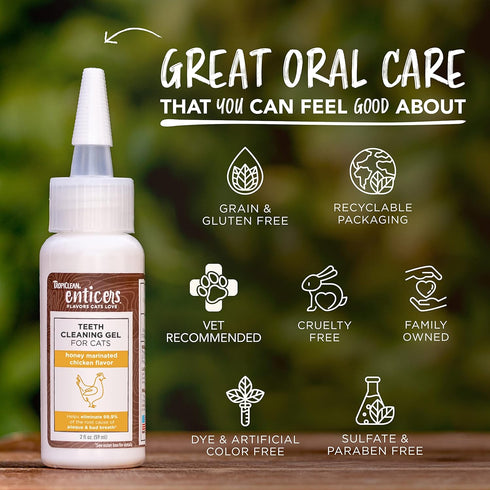 TropiClean Enticers Cat Teeth Cleaning Treat Gel, Honey Chicken Flavored Cat Toothpaste Alternative, 2 oz
