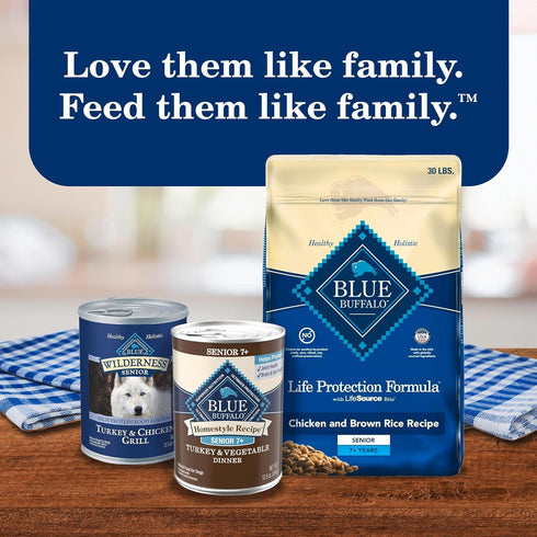 7+ 7+ 12.5 oz. (Pack 12) Blue Buffalo Homestyle Recipe Senior Turkey and Vegetable Dinner Wet Dog Food for Senior Dogs