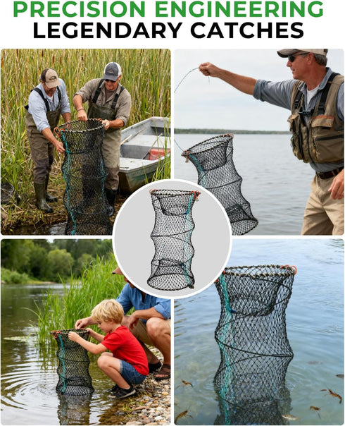XYCCRX 4Pack 10m Crawfish Trap, Minnow Trap, Collapsible Fish Trap - Foldable Mesh Fishing Net for Crab, Shrimp