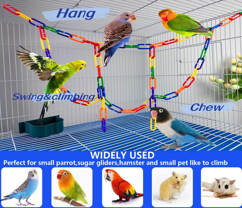 200-Piece Rainbow Plastic Chain Links & Toys, Interlocking C-Clip Bird Cage Accessories for Parakeets, Small Pets