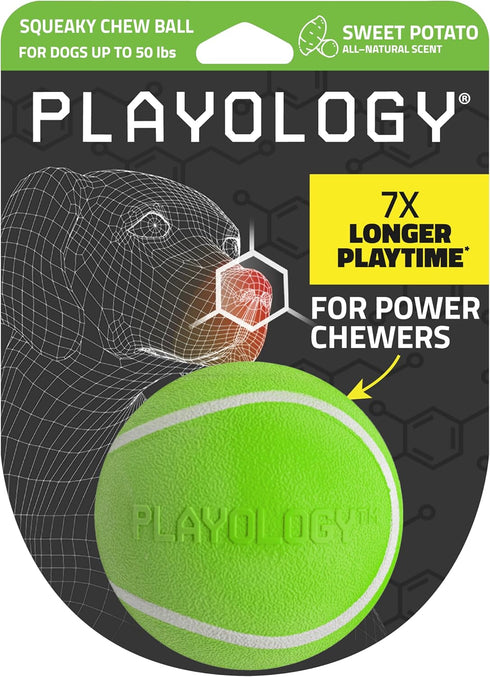 Playology Squeaky Dog Toy | Durable Rubber Interactive Fetch Ball | Sweet Potato Scented for Medium Dogs