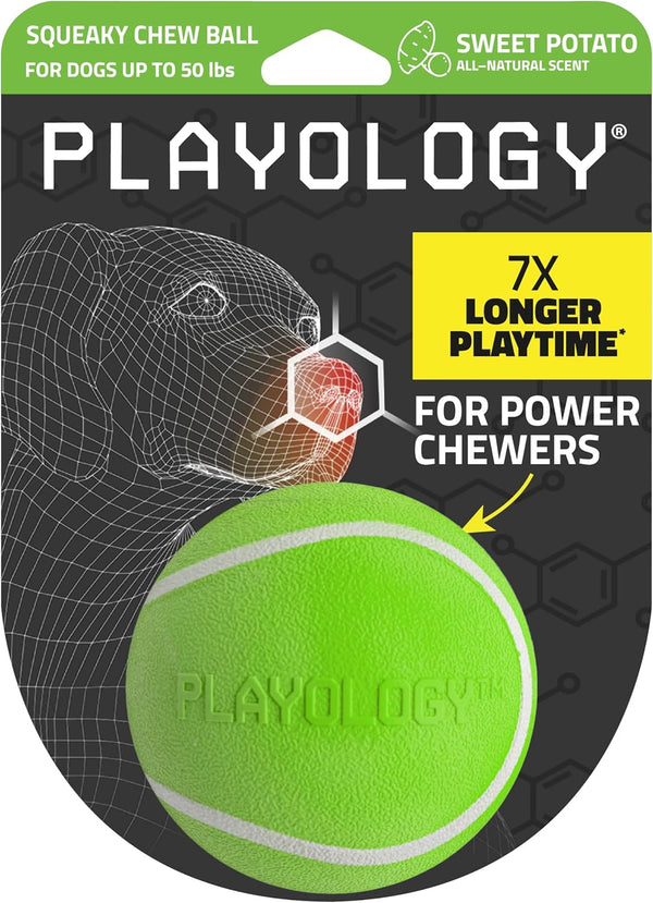 Playology Squeaky Dog Toy | Durable Rubber Interactive Fetch Ball | Sweet Potato Scented for Medium Dogs