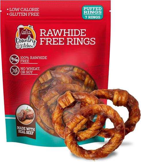 Country Kitchen Rawhide Free Beef Rings Dog Chews, Made with Real Beef,