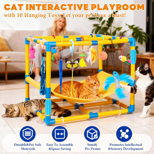Toys,Hammock Cat Jungle Gym With Hanging Interactive Cat Activity Center For Kittens With Cat Self Groomer,Removable