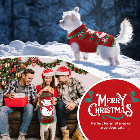 Dog Christmas Sweater Red Snowman Snowflake for Dogs Cats, Xmas Costume Pet Holiday Vest Pullover Outfits, L