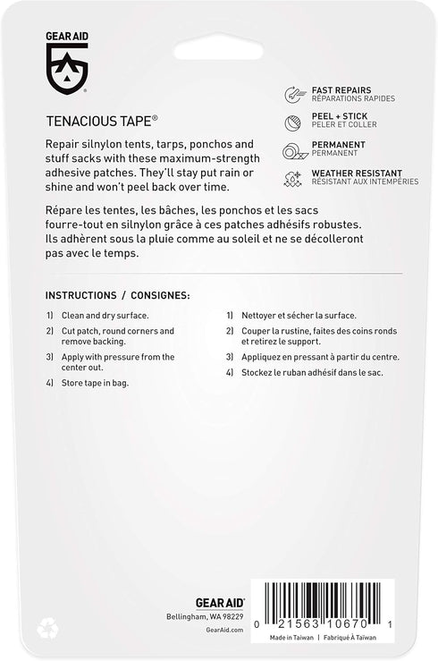 GEAR AID Tenacious Tape Silnylon Patches for Silicone Tent and Tarp Repair, 3”x5”
