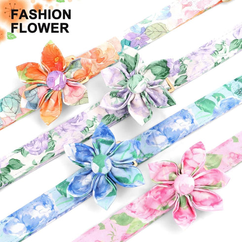 Beirui Cute Girl Dog Collars for Female Dogs, Floral Dog Collar with Spring Flower Patterns, Soft Pet Collars for Small Medium Large Dogs(Colorful Flower,L)