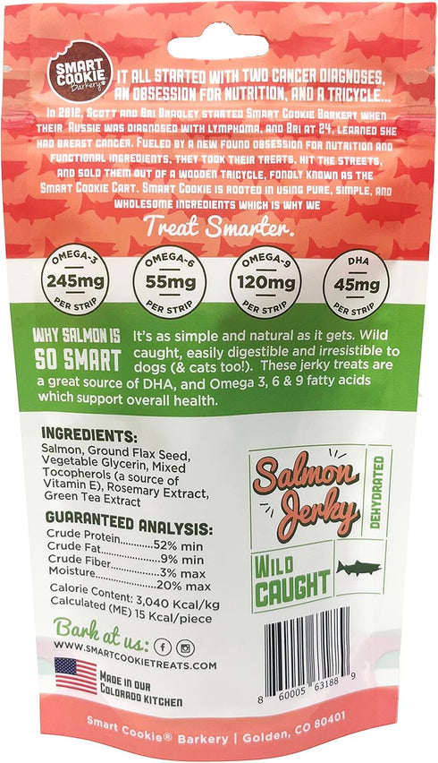 Smart Cookie Salmon Jerky Dog Treats - DHA, Omega Strips for Dogs & Puppies, 3oz Bag, Pack of 3