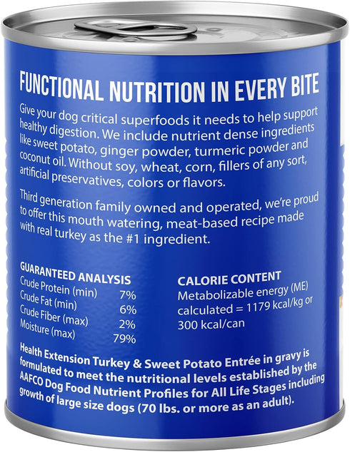 Health Extension Gravy Dog Food, Turkey & Sweet Potato Entrée, 9 Ounce, 12 Cans, Digestive Support
