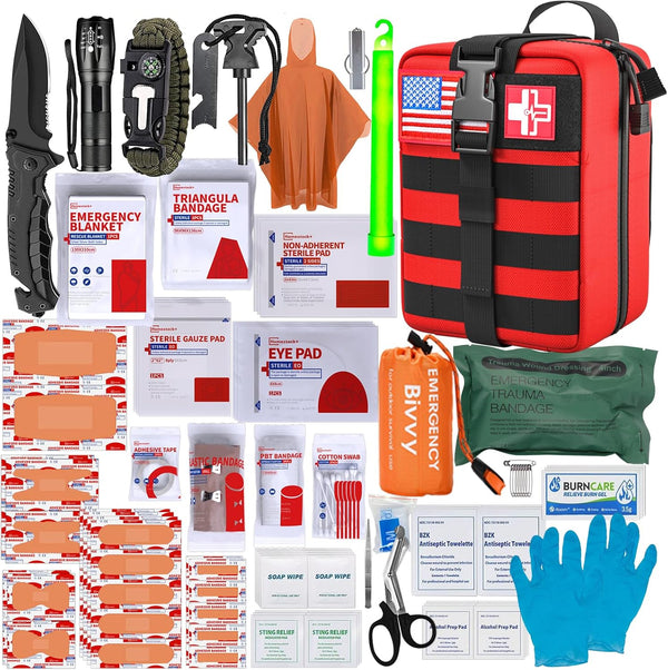 First Aid Kit, Military Grade Outdoor Tactical Gear Set for Camping, Travel, Hunting, Hiking Adventures (RED)